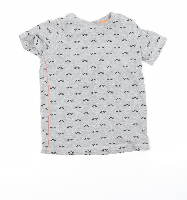 F&F Boys Grey   Basic T-Shirt Size 4 Years  - mustache