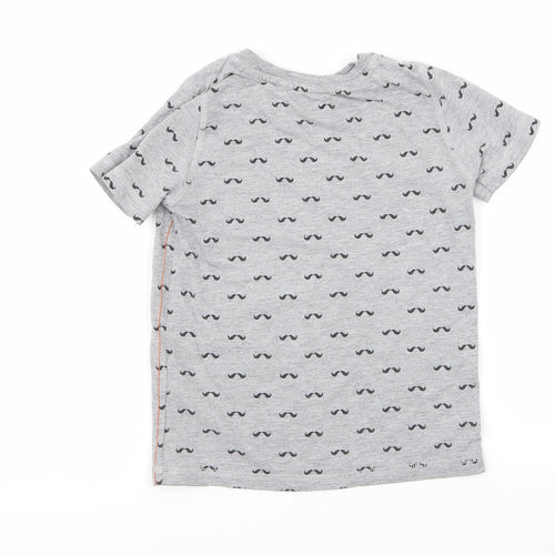 F&F Boys Grey   Basic T-Shirt Size 4 Years  - mustache