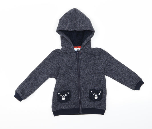 Front view of so cute boys’ blue full zip hoodie, size 5, years - bear