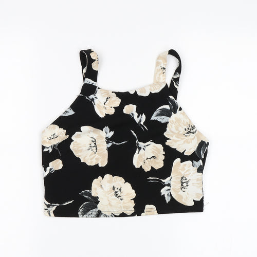 Cameo Rose Womens Black Floral  Cropped Blouse Size 10