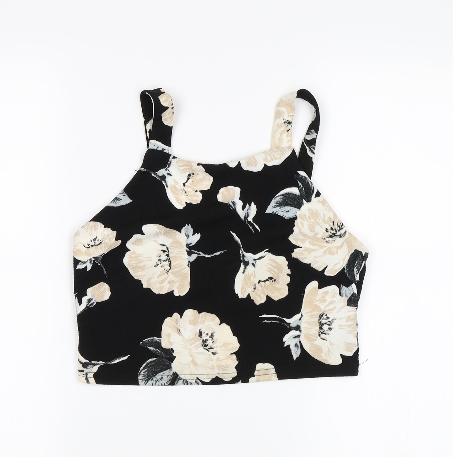 Cameo Rose Womens Black Floral  Cropped Blouse Size 10