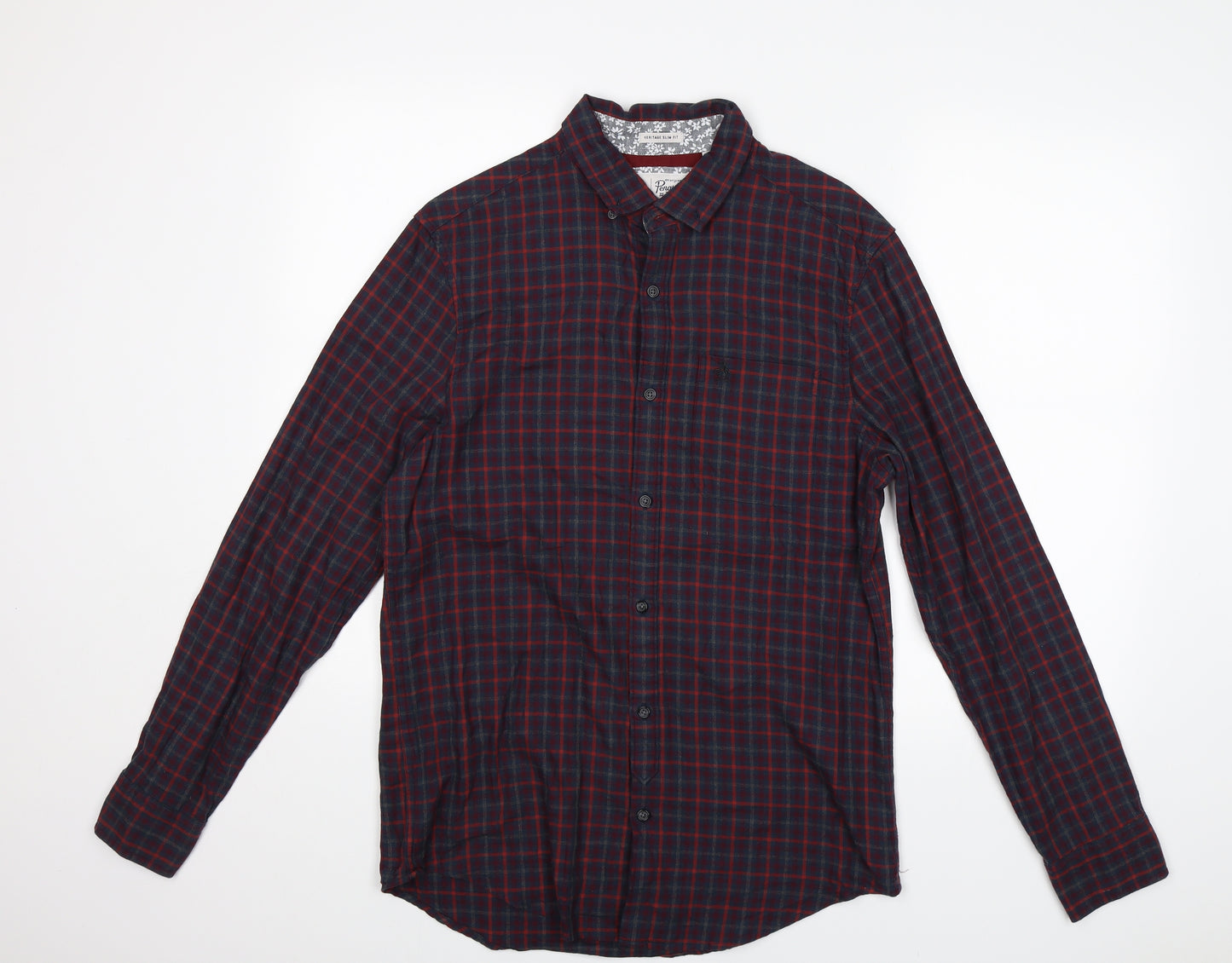Penguin Mens Red Check   Button-Up Size M