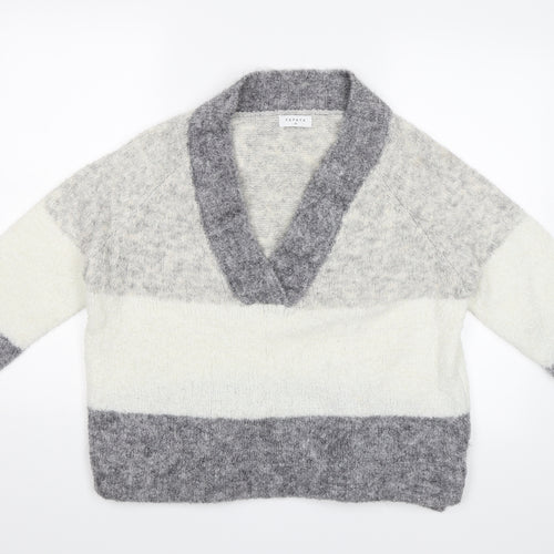 Papaya Womens Grey Striped  Pullover Jumper Size M