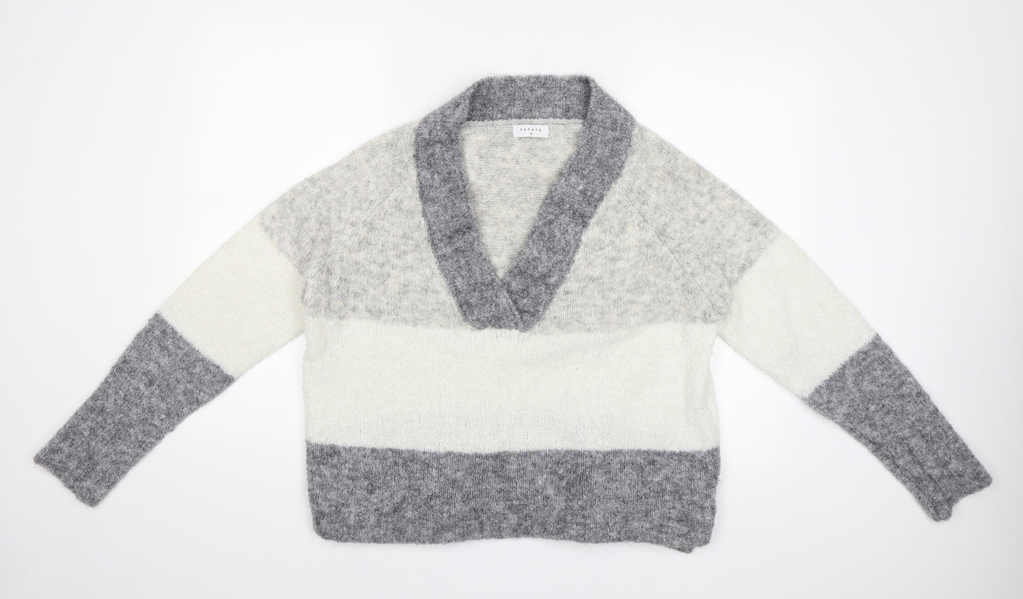 Papaya Womens Grey Striped  Pullover Jumper Size M