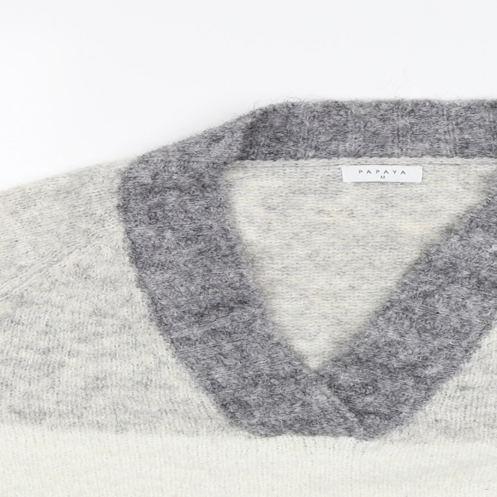 Papaya Womens Grey Striped  Pullover Jumper Size M