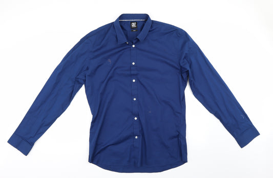 Front view of CR7 men’s blue dress shirt
