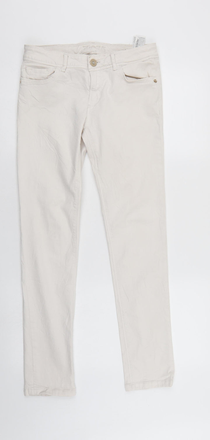 Zara Womens Ivory Denim Straight Jeans Size 8 L29 in