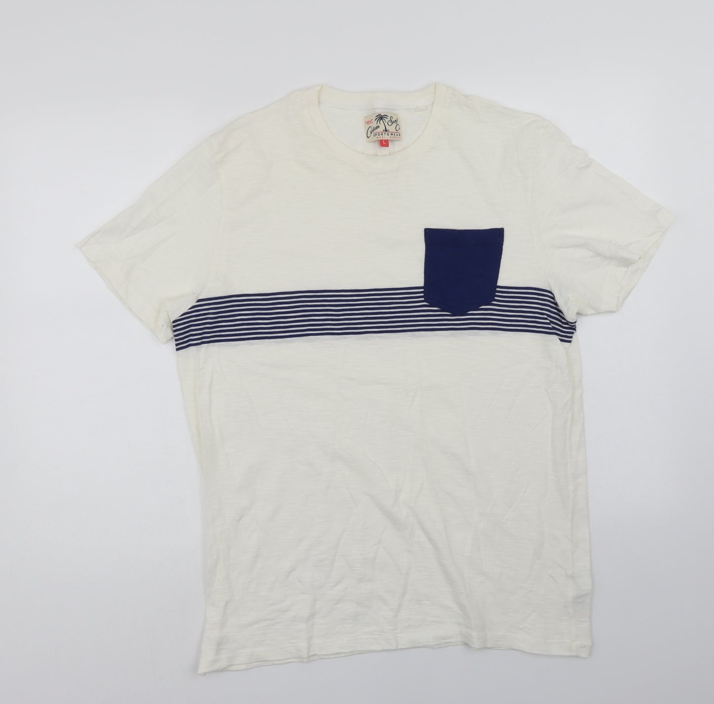 NEXT Mens White Striped   T-Shirt Size L