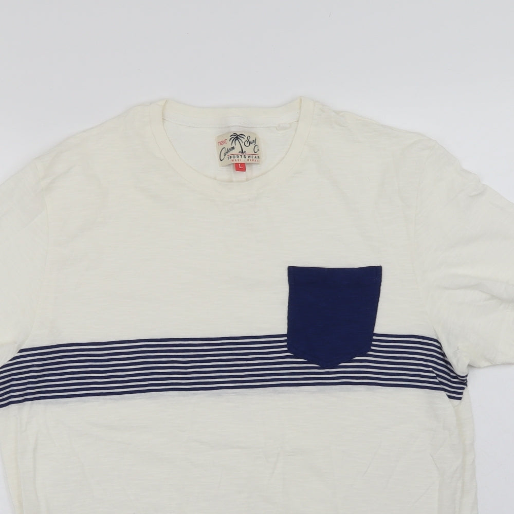 NEXT Mens White Striped   T-Shirt Size L
