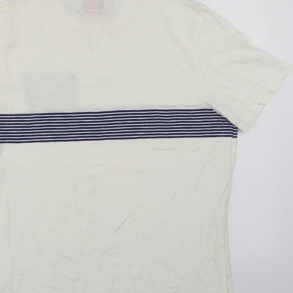 NEXT Mens White Striped   T-Shirt Size L