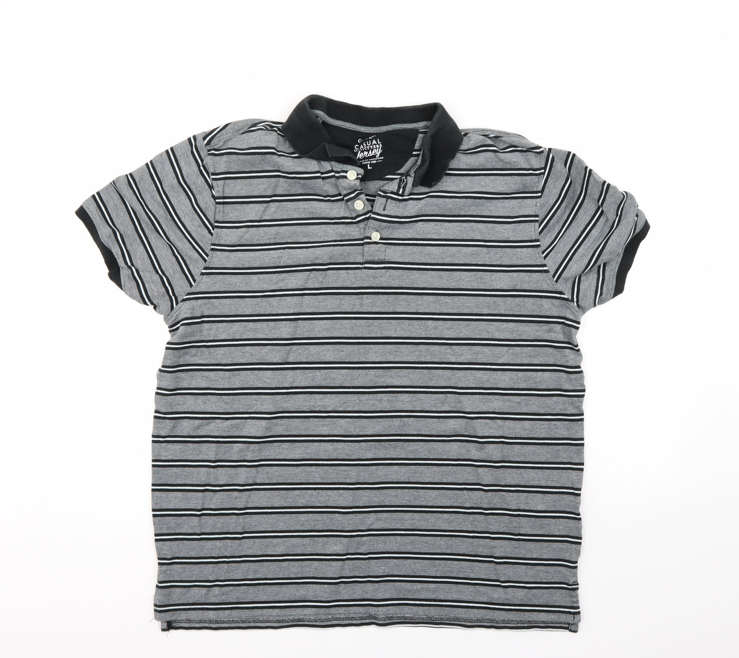 George Mens Grey Striped   Polo Size L