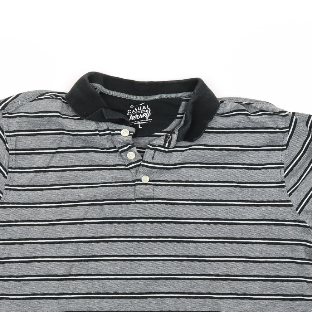 George Mens Grey Striped   Polo Size L