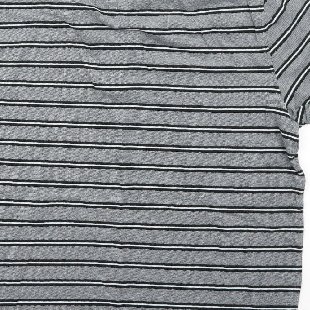 George Mens Grey Striped   Polo Size L