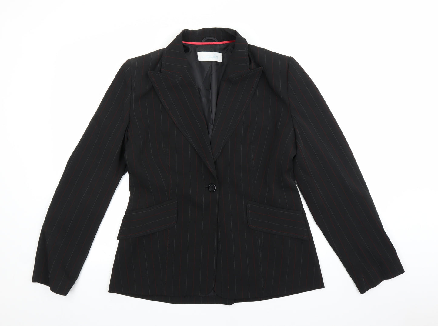 Liquid Womens Black Striped  Jacket Suit Jacket Size 14