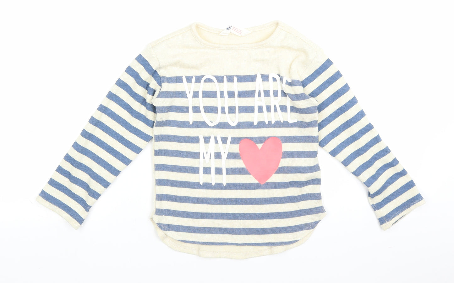 H&M Girls White Striped Knit Pullover Jumper Size 5-6 Years