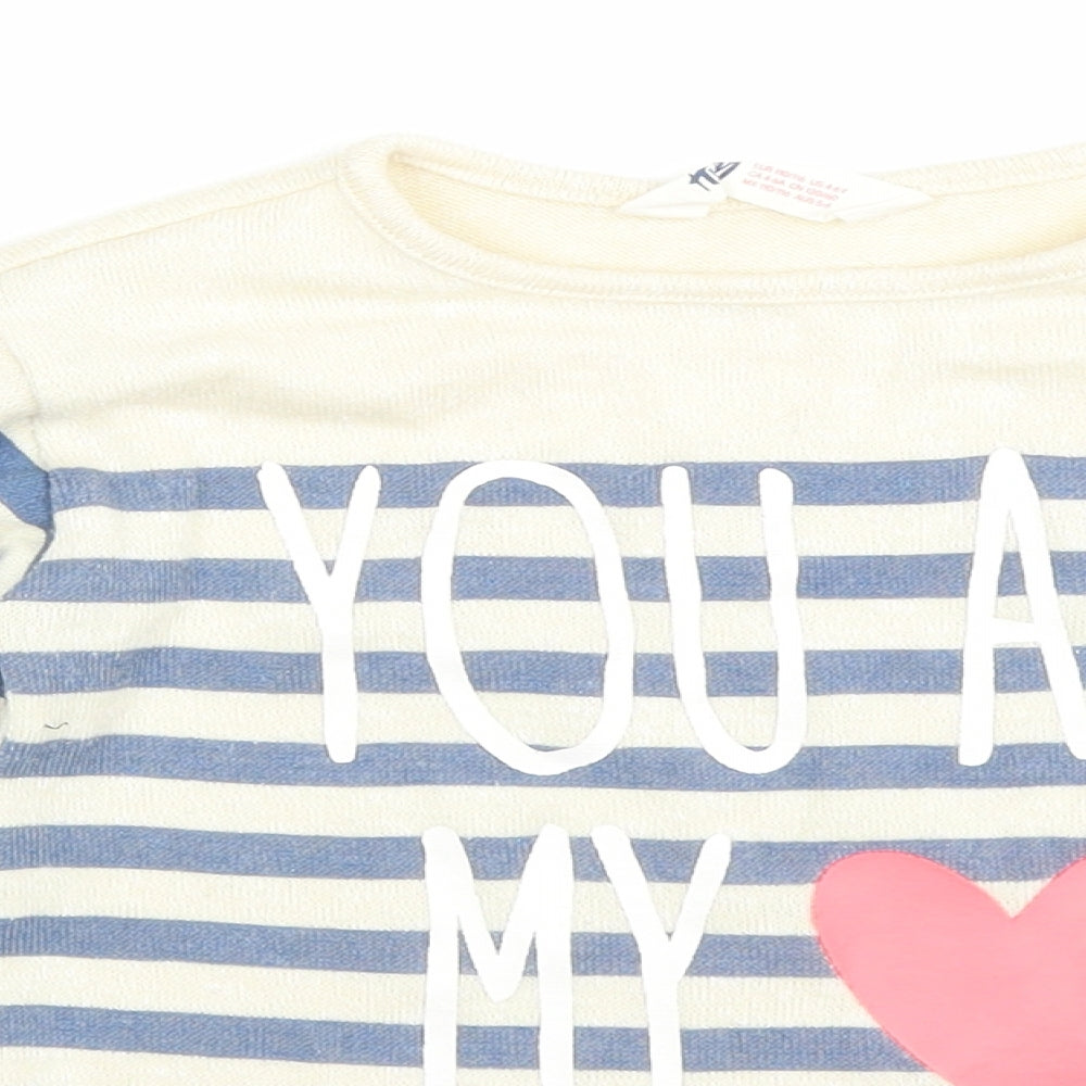 H&M Girls White Striped Knit Pullover Jumper Size 5-6 Years