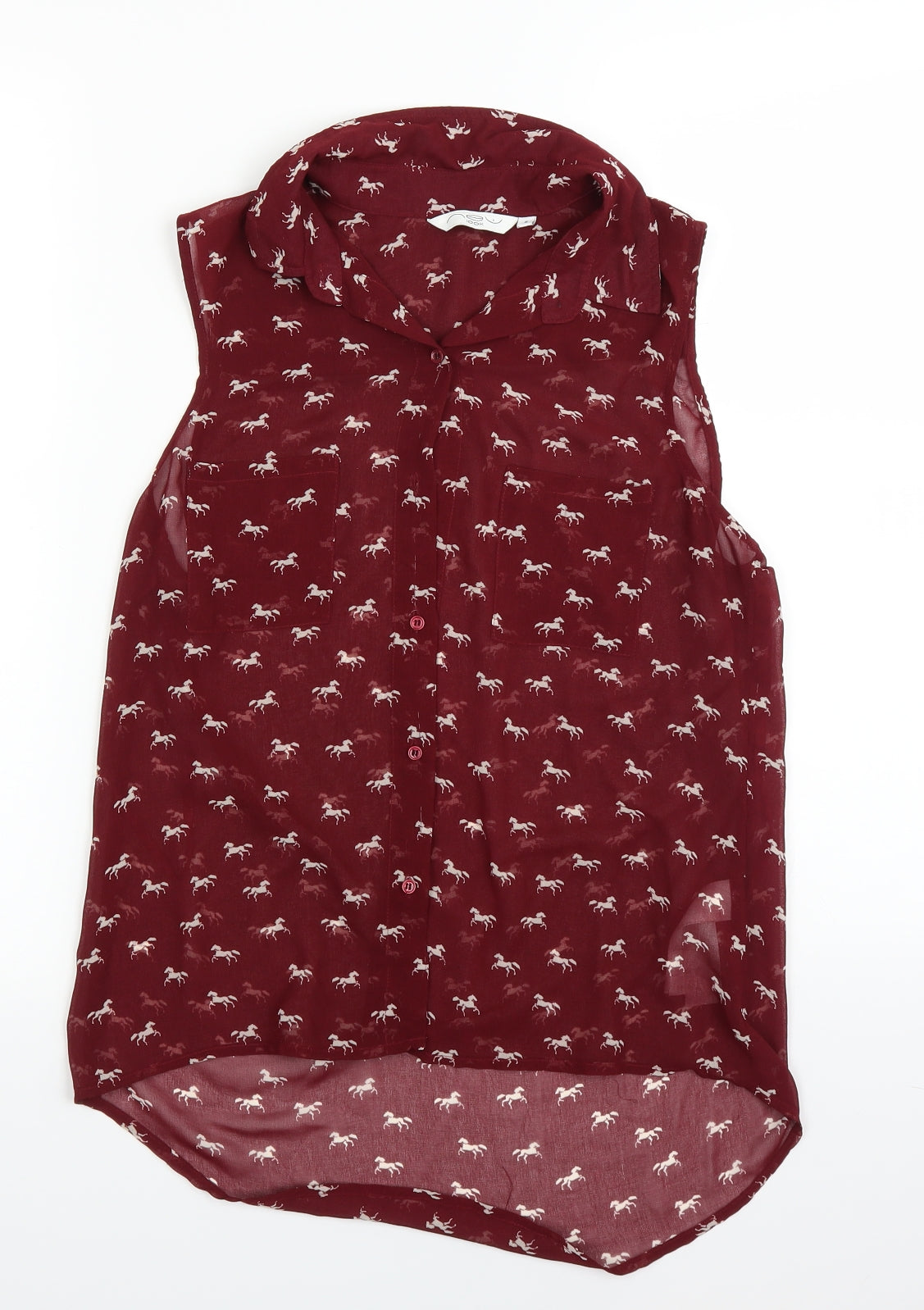 New Look Womens Red Polka Dot  Basic Button-Up Size 8