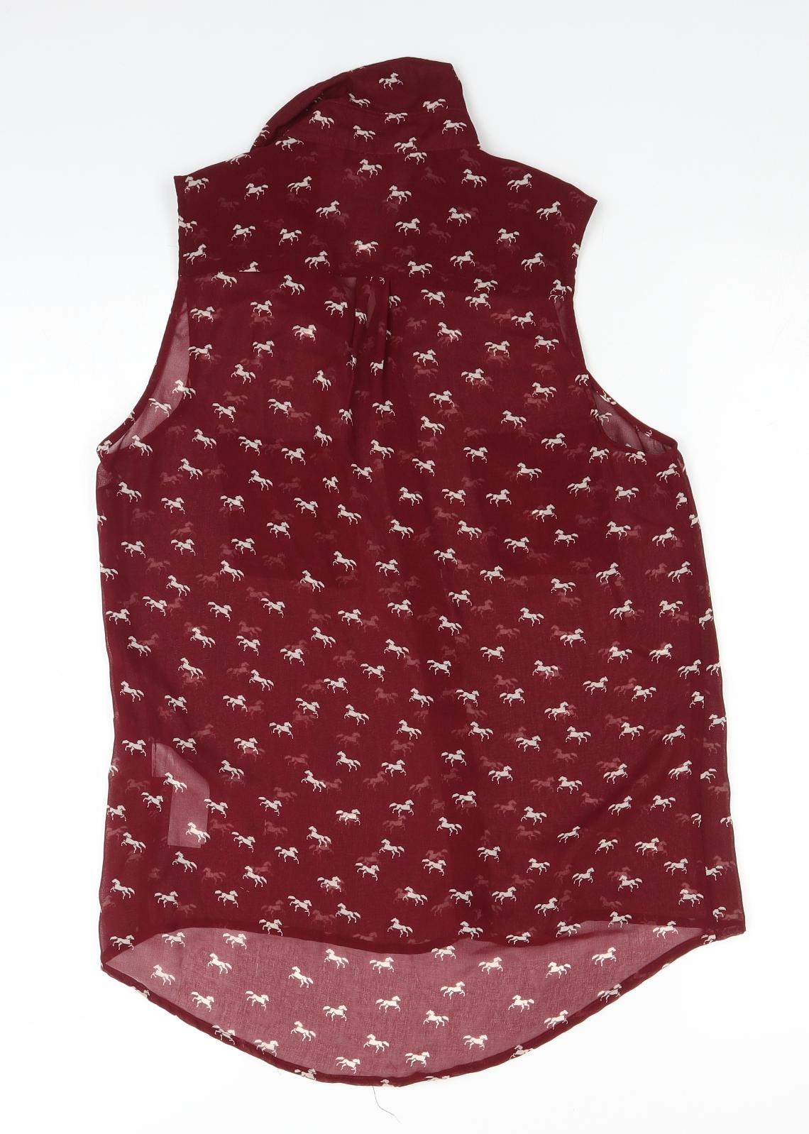 New Look Womens Red Polka Dot  Basic Button-Up Size 8