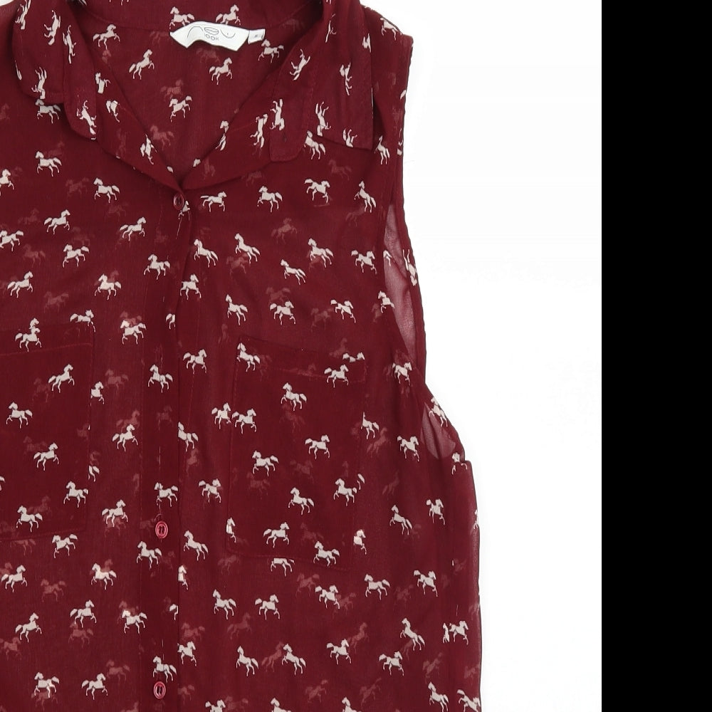 New Look Womens Red Polka Dot  Basic Button-Up Size 8