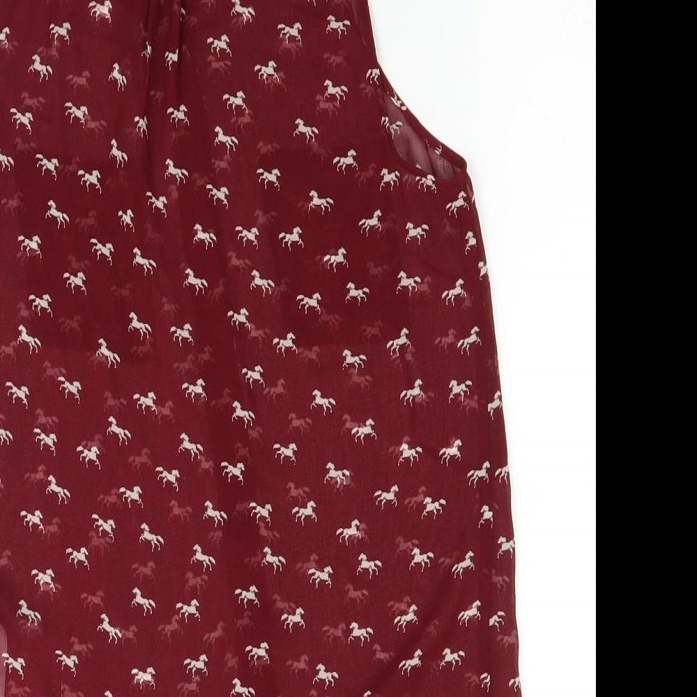 New Look Womens Red Polka Dot  Basic Button-Up Size 8
