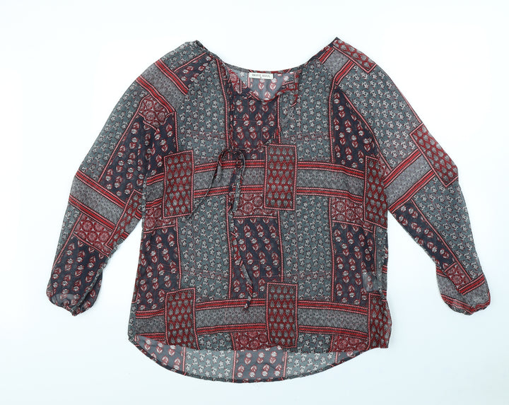 Brave Soul Womens Green Geometric Basic Blouse Size M