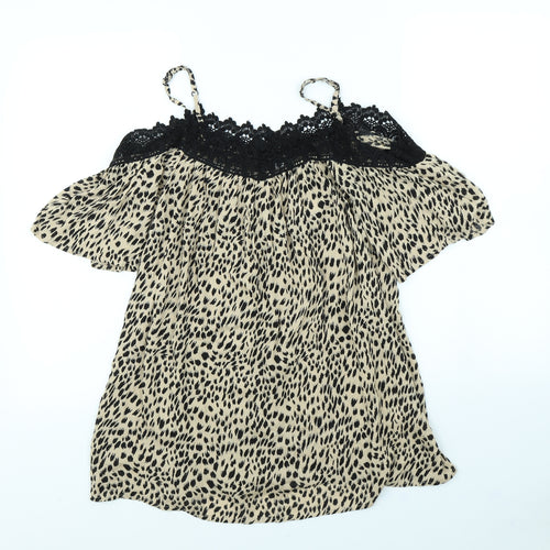 pep & Co Womens Brown Animal Print  Basic Blouse Size 8