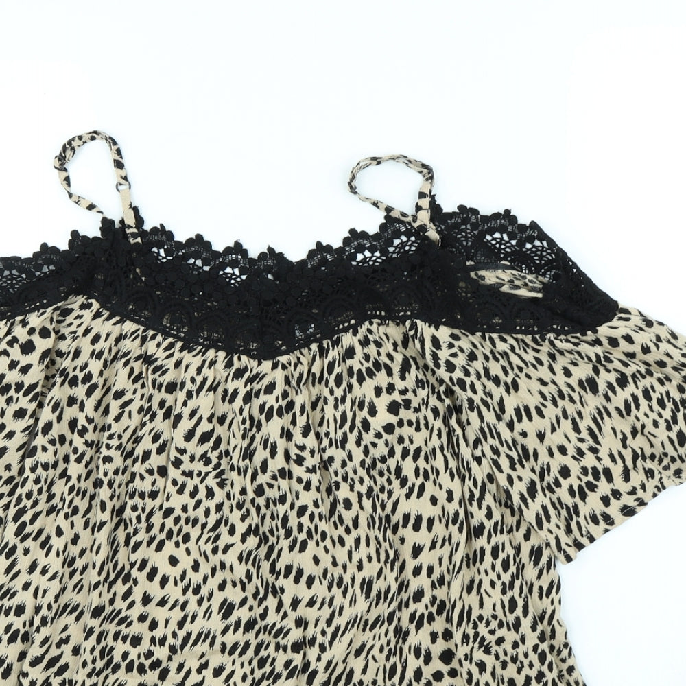 pep & Co Womens Brown Animal Print  Basic Blouse Size 8