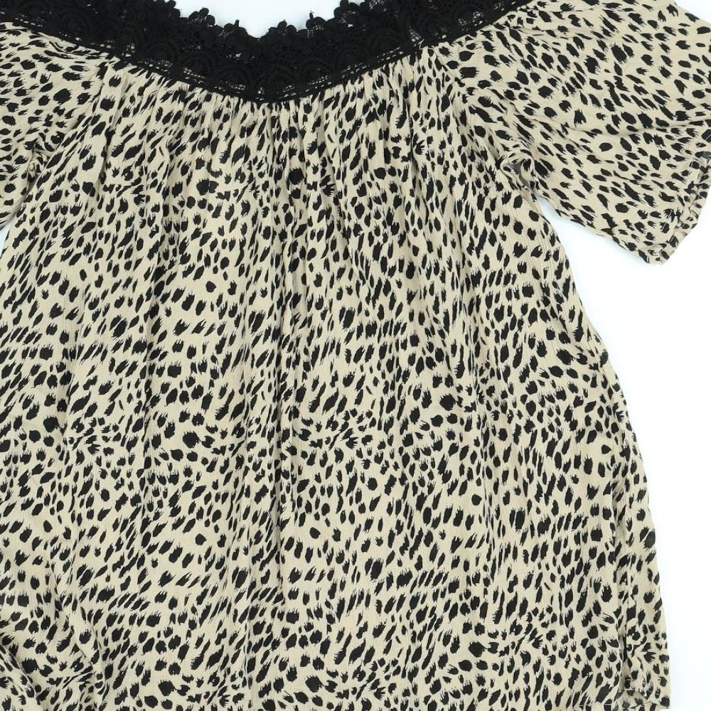 pep & Co Womens Brown Animal Print  Basic Blouse Size 8