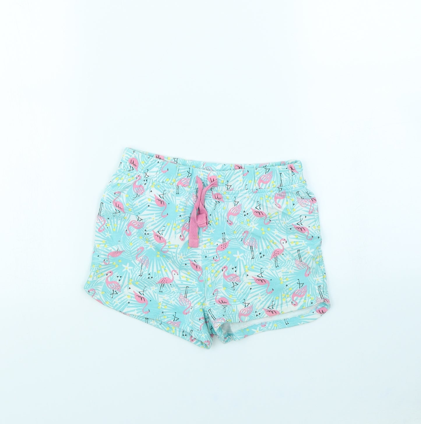 M&Co Girls Blue Animal Print  Cut-Off Shorts Size 7 Years - Flamingo