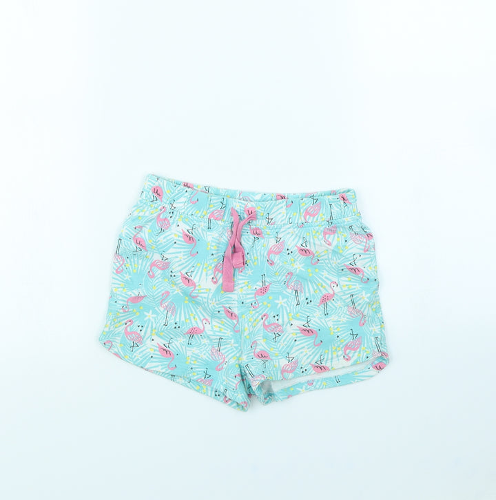 M&Co Girls Blue Animal Print  Cut-Off Shorts Size 7 Years - Flamingo