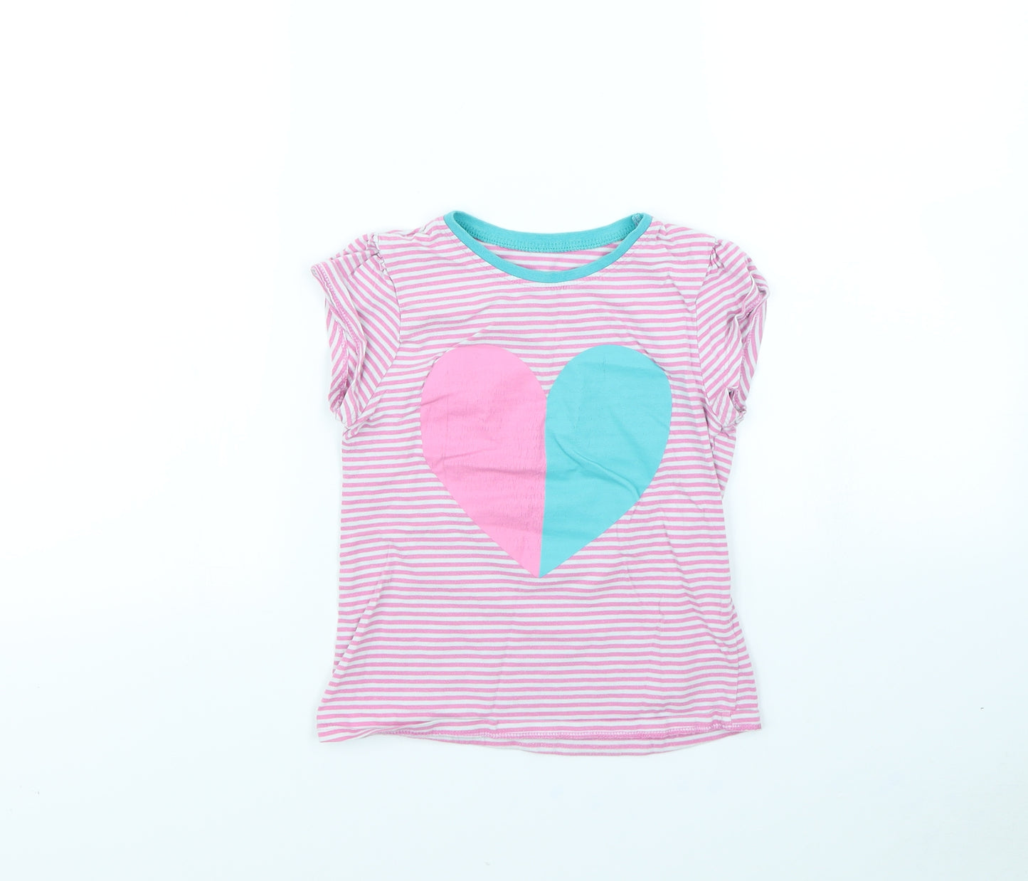 George Girls Pink Striped  Basic T-Shirt Size 7 Years  - Love Heart