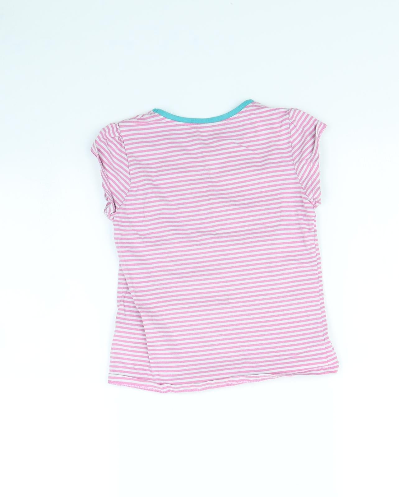 George Girls Pink Striped  Basic T-Shirt Size 7 Years  - Love Heart