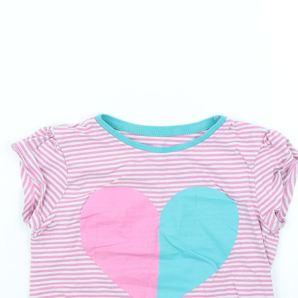 George Girls Pink Striped  Basic T-Shirt Size 7 Years  - Love Heart