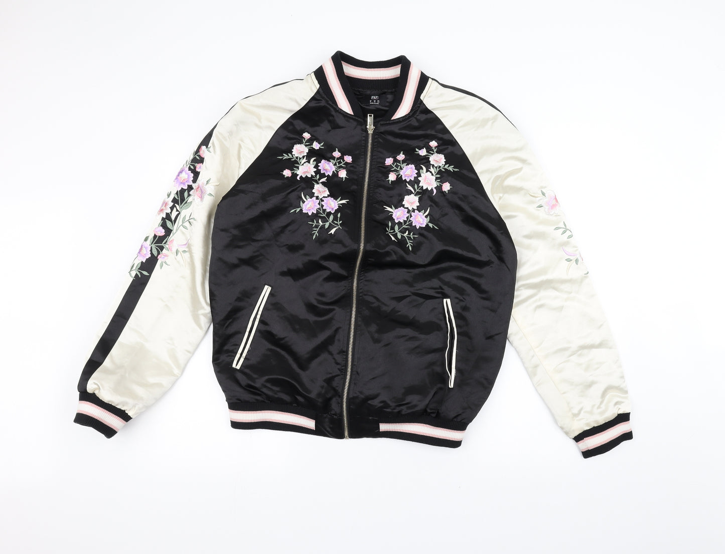 F&F Womens Black Floral  Bomber Jacket Jacket Size 16