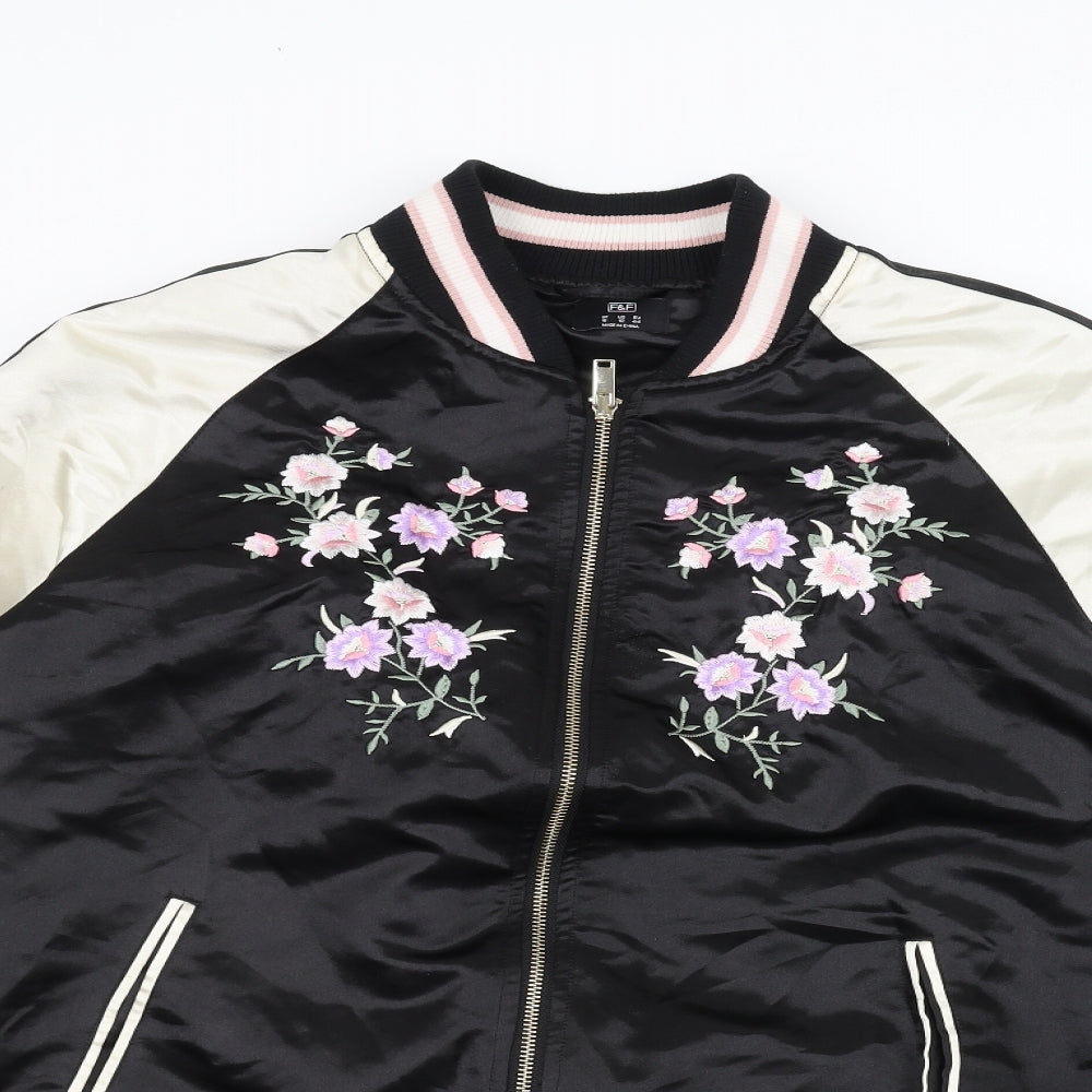 F&F Womens Black Floral  Bomber Jacket Jacket Size 16