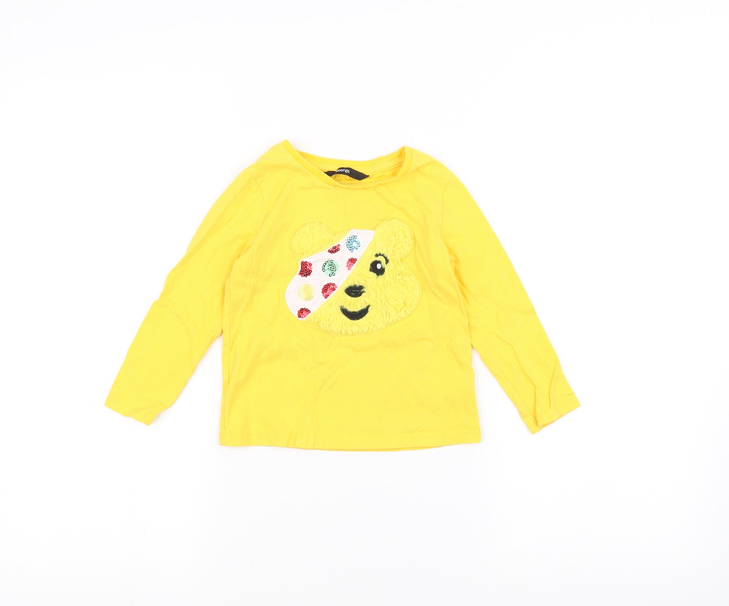 George Girls Yellow   Basic T-Shirt Size 2-3 Years  - Pudsey Bear