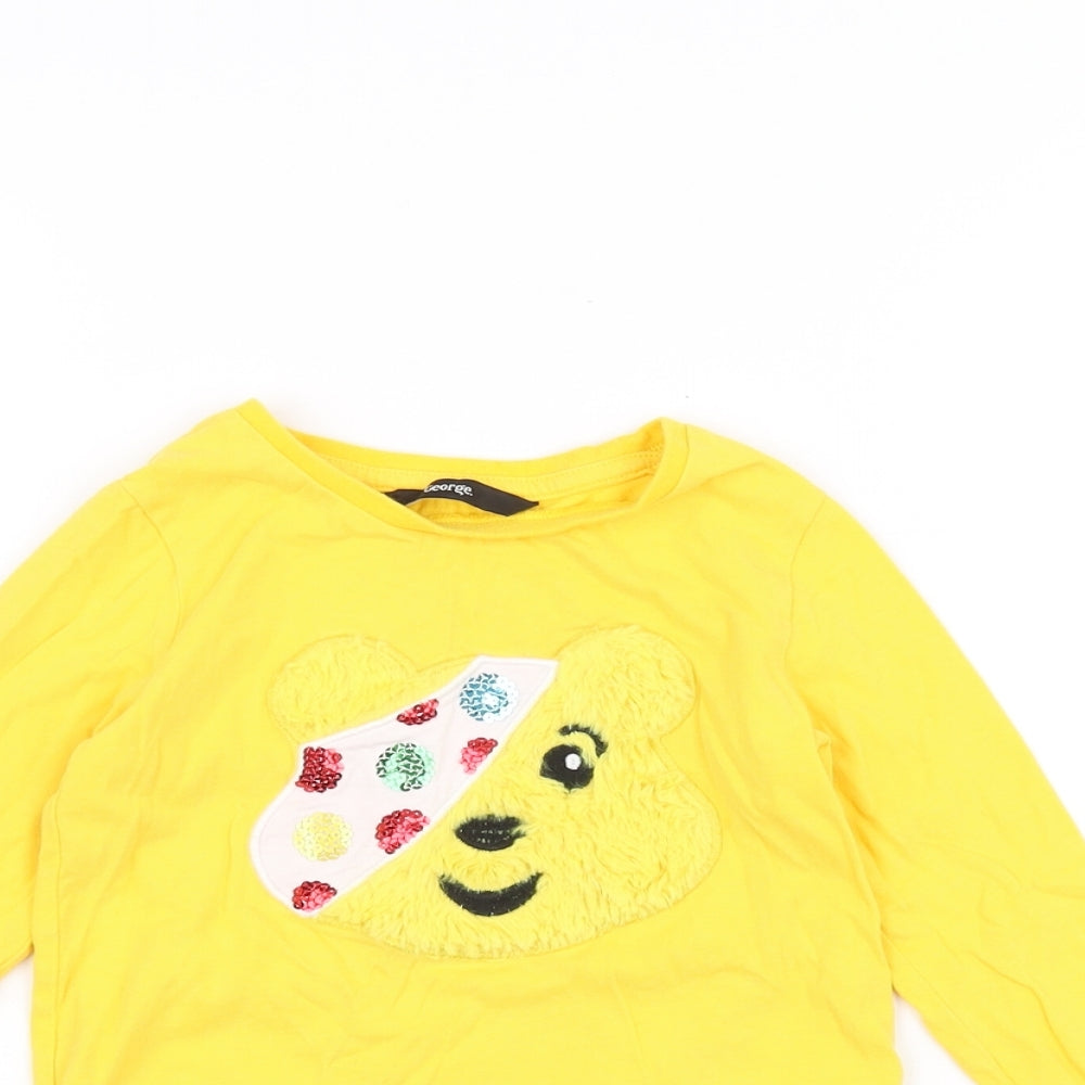 George Girls Yellow   Basic T-Shirt Size 2-3 Years  - Pudsey Bear