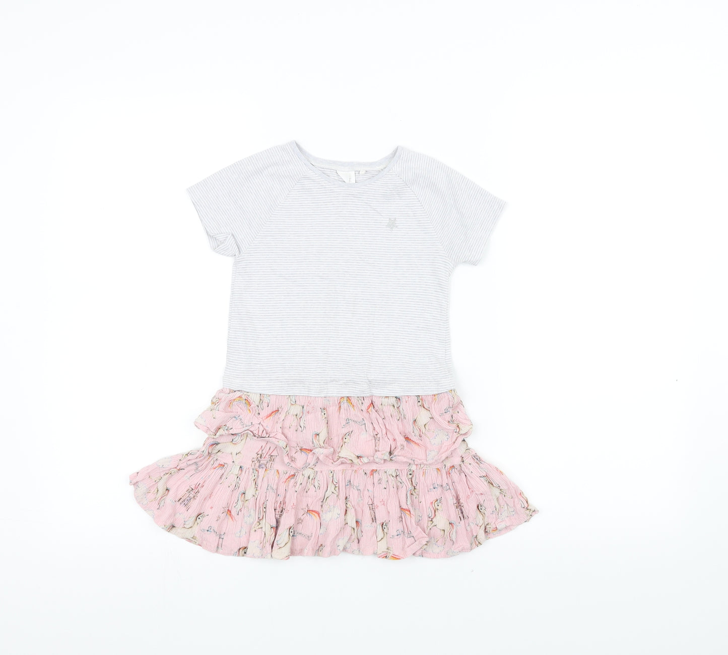 NEXT Girls Grey Striped  A-Line  Size 2-3 Years  - Unicorn