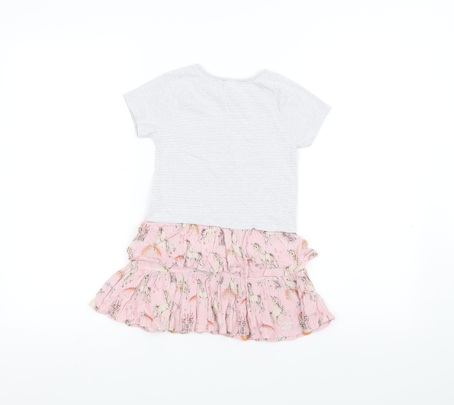 NEXT Girls Grey Striped  A-Line  Size 2-3 Years  - Unicorn
