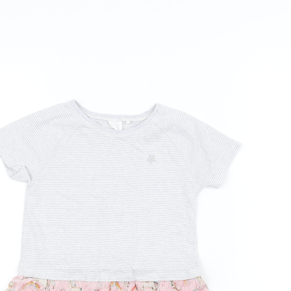 NEXT Girls Grey Striped  A-Line  Size 2-3 Years  - Unicorn