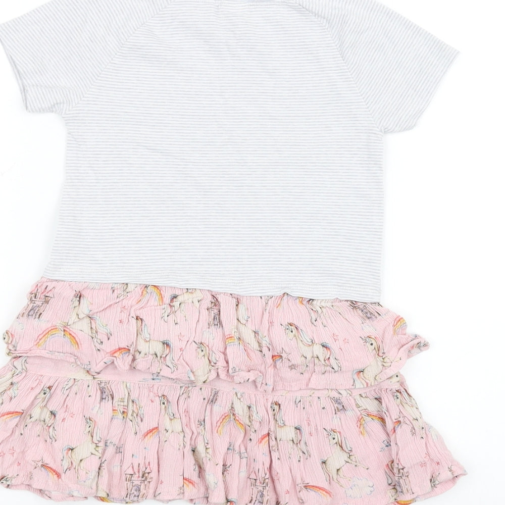 NEXT Girls Grey Striped  A-Line  Size 2-3 Years  - Unicorn