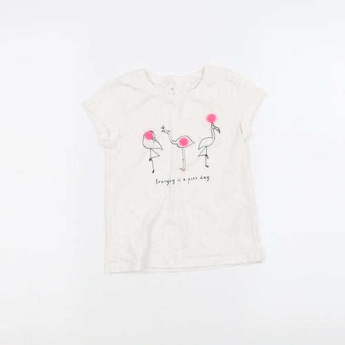 NEXT Girls White   Basic T-Shirt Size 2-3 Years  - Flamingo