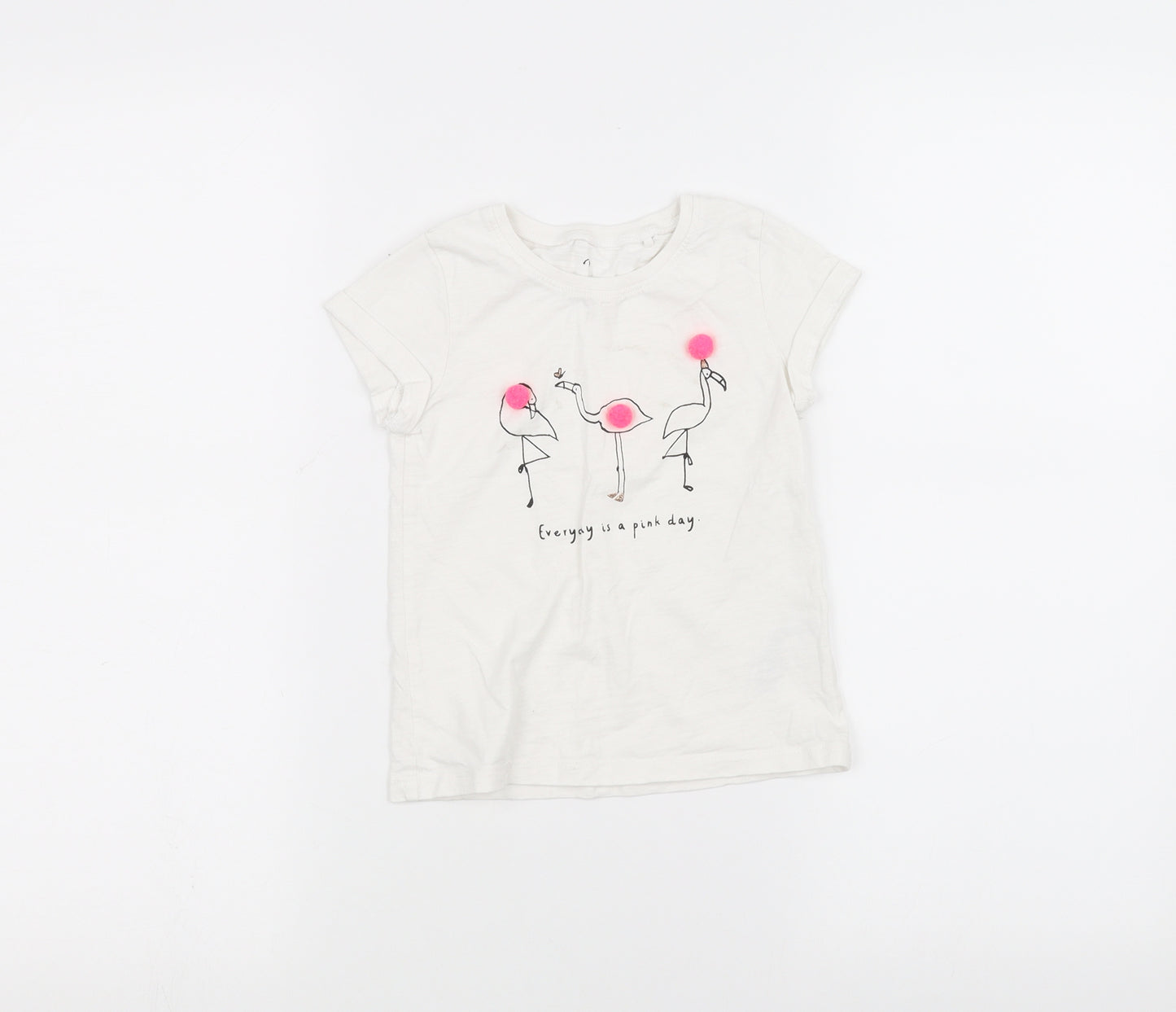 NEXT Girls White   Basic T-Shirt Size 2-3 Years  - Flamingo
