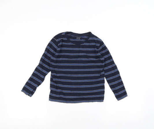 Front view of Primark boys’ blue striped basic t-shirt, size 5-6, years