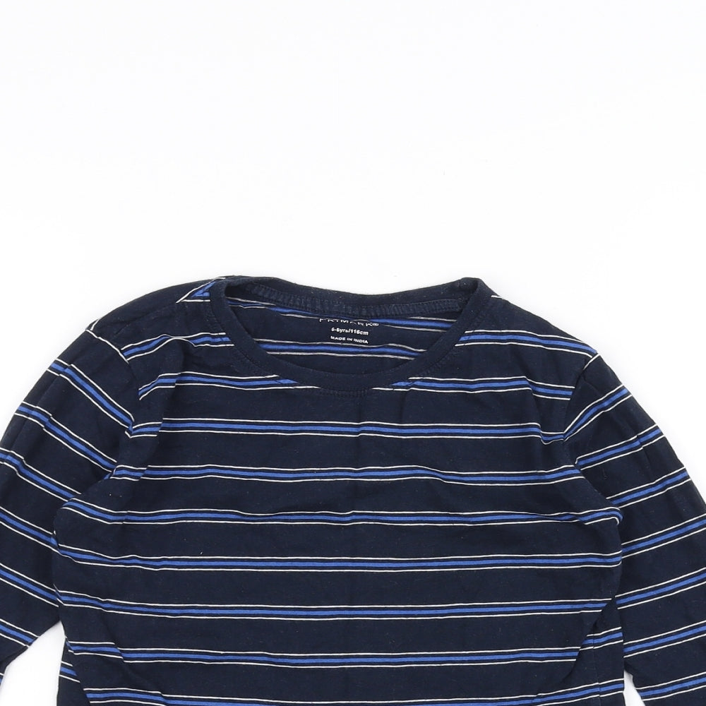Primark Boys Blue Striped  Basic T-Shirt Size 5-6 Years