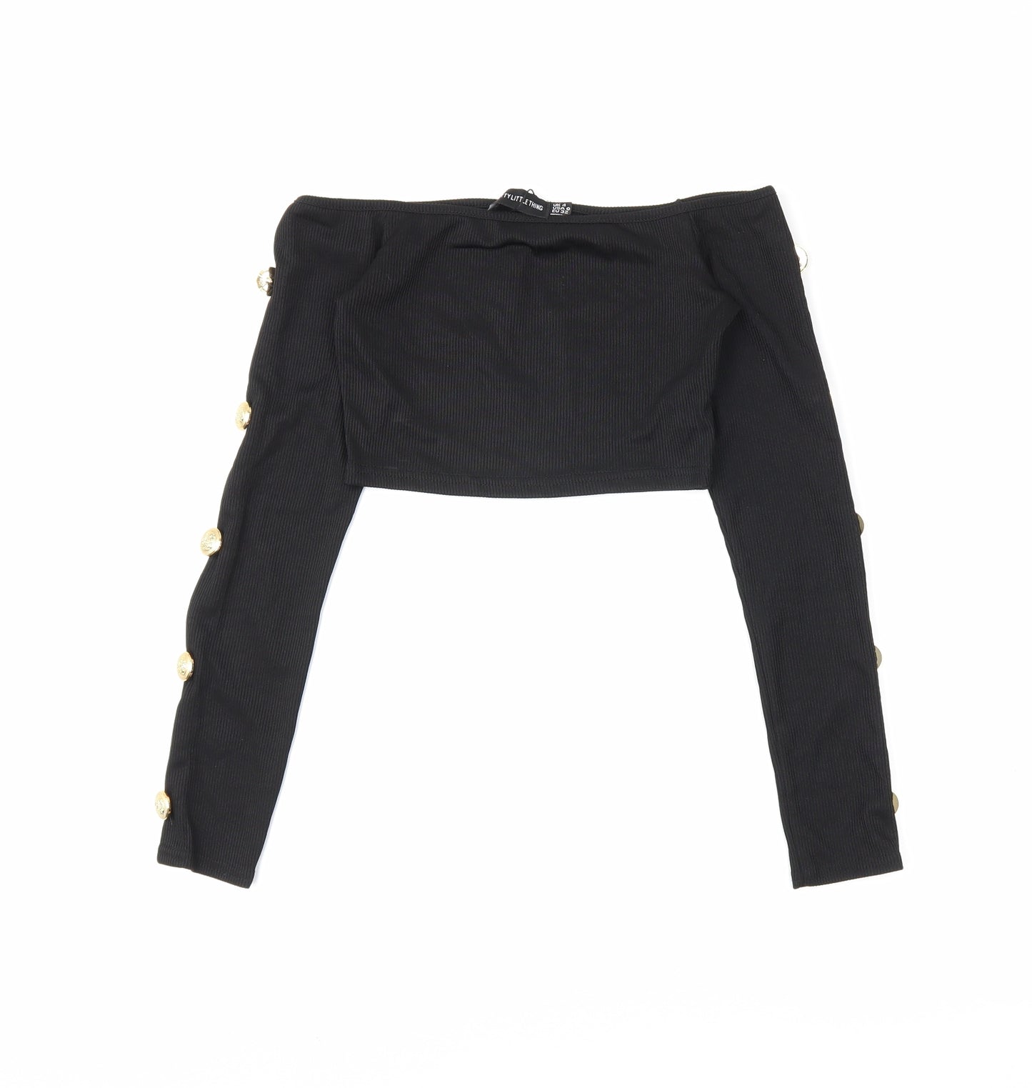 PRETTYLITTLETHING Womens Black   Cropped Blouse Size 4