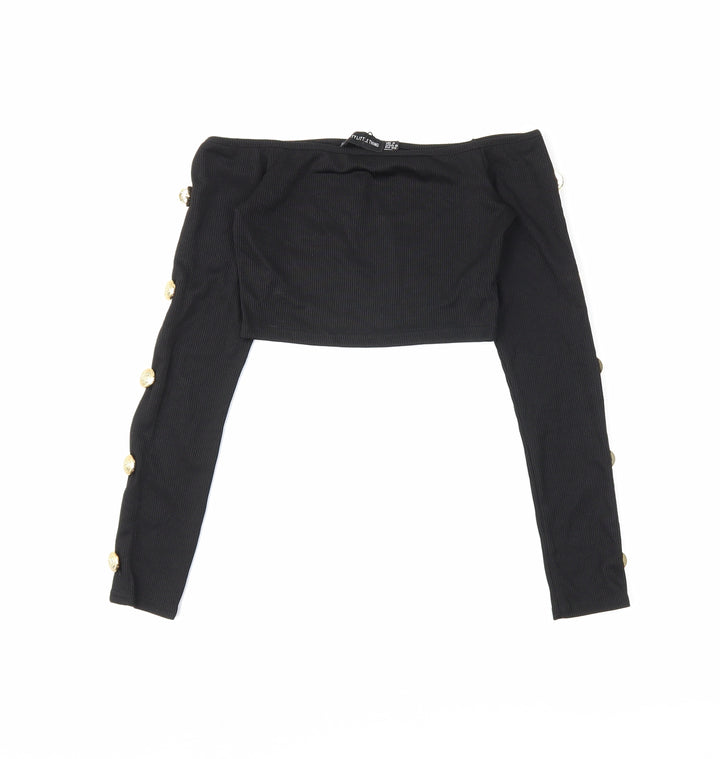 PRETTYLITTLETHING Womens Black   Cropped Blouse Size 4