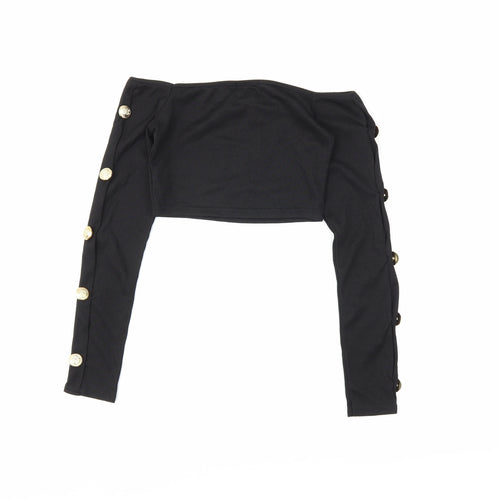 PRETTYLITTLETHING Womens Black   Cropped Blouse Size 4