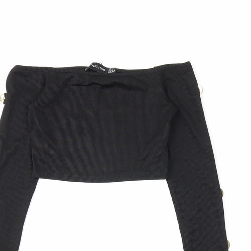 PRETTYLITTLETHING Womens Black   Cropped Blouse Size 4
