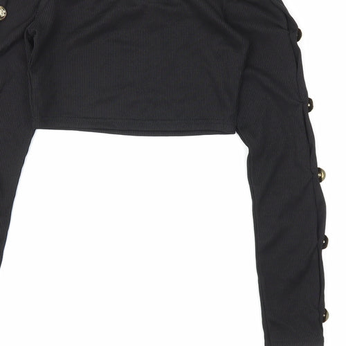 PRETTYLITTLETHING Womens Black   Cropped Blouse Size 4